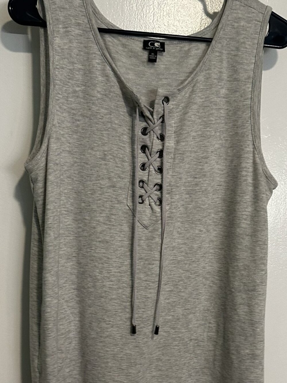 Cable & Gauge Women’s Size XL Gray Heather Knit Lace Up Tank Top Tunic Dress